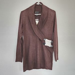 INC brown Long sweater top deep V neck NEW